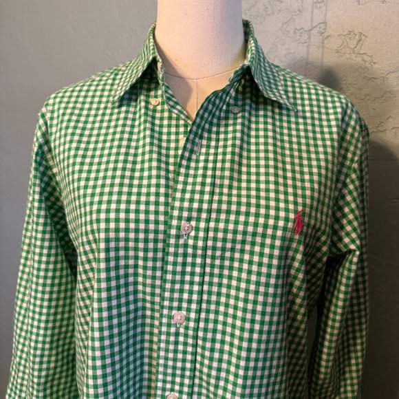 Ralph Lauren Men's Small Custom Fit Green Check Button Up Shirt - Picture 2 of 5